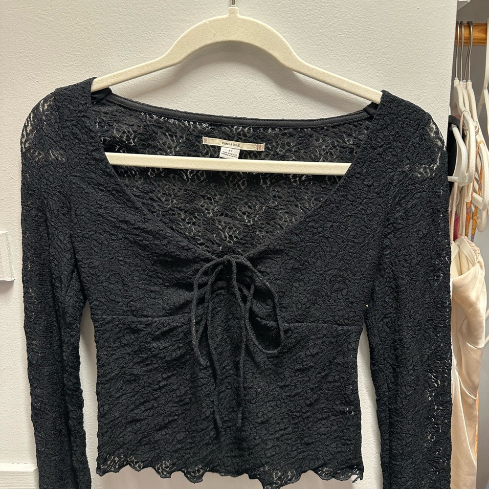 Urban Outfitters Black Lace Tie-Front Blouse